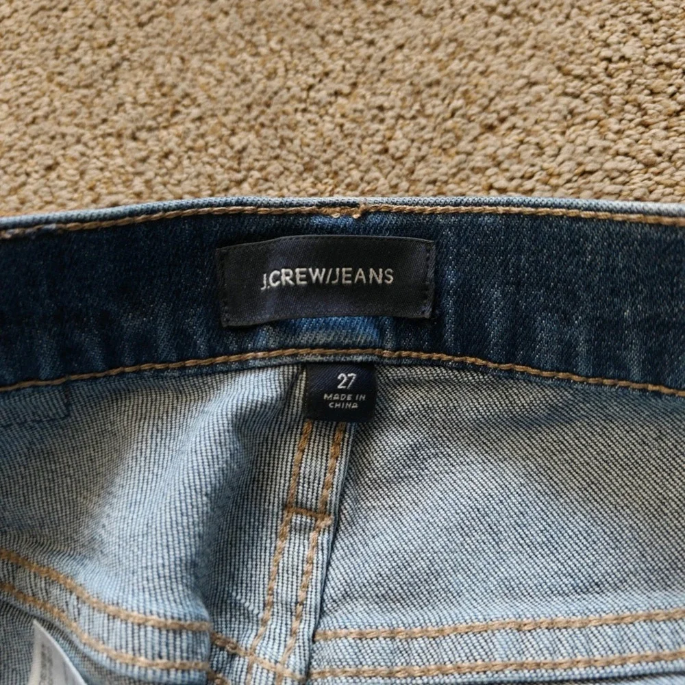 J.Crew Womens Tuxedo Stripe Distressed High Rise Straight Leg Jeans Blue Size 27